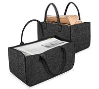 VA-Cerulean - Lot de 2 sacs en feutre - Pliable, transportable, polyvalent et grande taille - Avec anses - Pour bois de cheminée, journaux et boutique (type A) - Gris foncé