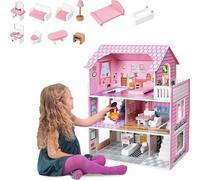 VA-Cerulean Maison de poupées pour enfants Villa de poupées en bois 3 étages Maison de Barbie Set Dollhouse fille Set de jeu avec meubles et accessoires, maisons de poupées pour enfants, filles (type