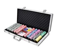 VA-Cerulean Mallette de poker 500 jetons laser avec argenté boîtier en aluminium,avec jetons laser de haute qualité,2 plateaux de poker,5 dés,1 bouton Dealer Button,1 petit aveugle,1 grand aveugle