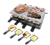 VA-Cerulean Plaque de grill à raclette 1400 W électrique avec pierre de cuisson naturelle, plaque de cuisson antiadhésive, 8 poêlons et spatule en bois, thermostat en continu
