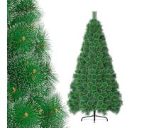 VA-Cerulean Sapin de Noël artificiel difficilement inflammable avec support Montage rapide Décoration de Noël (aiguilles de pin vertes avec effet neige, 210 cm)