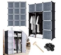 VA-Cerulean Système d'étagères enfichables en plastique - Penderie avec porte et tringle à vêtements - Armoire combinée pour vêtements, livres, jouets (12 cubes, noir)