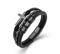 VA JENT Bracelet en cuir pour homme avec croix en acier inoxydable et microfibre Noir Cadeau d'amour de Dieu, 19 cm/7.48 inches, Cuir, Sans pierre précieuse