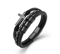 VA JENT Bracelet religieux pour homme en cuir microfibre noir avec croix - Bracelet manchette d'amour éternel de Dieu - Cadeau pour papa/mari, 23 cm/9.06 inches, Cuir, Pas de pierre précieuse