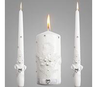 VABA Unity Candles for Wedding Ceremony Set - 3 Piece - White Pearls & Crystals - 6" Pillar & 2 x 10" Tapers - Eco-Friendly
