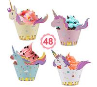 Vabaso 48 Pièces Licorne Cupcake Wrappers, décoration de Muffin à gâteau pour Les Anniversaires des Enfants, Baby Shower, fête à thème Licorne et Mariage