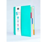 VABE UK Carnet ligné A4 avec 5 intercalaires - Carnet de projet, sujet ou journal avec papier à lettre de qualité supérieure, 200 pages à spirales (vert)