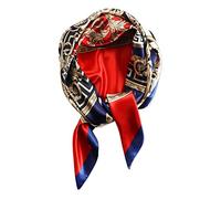 vabovin Foulard carré en satin imitation soie pour femme 88,9 cm, 99-137 Motif totem Bleu marine Blanc Rouge