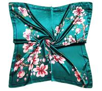 vabovin Foulard de tête en satin imprimé pour femme - Accessoire de mode - 89 cm - Carré, 0129- Fleurs bleu-vert, 35''x35''