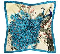 vabovin Foulard de tête en satin imprimé pour femme - Accessoire de mode - 89 cm - Carré, 101 Bleu paon, 35'' x 35''