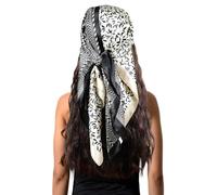 vabovin Foulard de tête en satin imprimé pour femme - Accessoire de mode - 89 cm - Carré, 183 Noir Blanc, 35'' x 35''