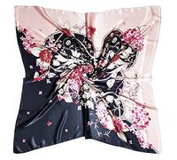 vabovin Foulard de tête en satin imprimé pour femme - Accessoire de mode - 89 cm - Carré, 23- Oxford Blue Pink Flowers, 35''x35''