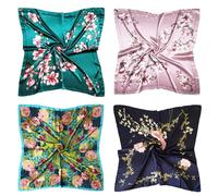 vabovin Lot de 4 foulards carrés en satin de 89,9 cm pour femme - Grand bandana pour dormir, Za10 - 4 pièces florales, 35''x35''