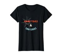 Vacances à la Plage avec des Amis, Bons Moments et Lignes de Bronzage T-Shirt Graphique avec Valeur
