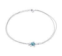 Vacances À La Plage Tropicale D'Hawaï Breloque Pendante Nautique Avec Opale Bleue De Mer Bracelet De Cheville À Double Chaîne Avec Tortue Latérale Réglable En Argent Sterling .925 9 Ou 10 Pouces