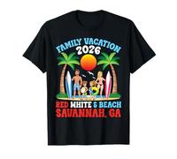 Vacances en Famille 2026 Rouge Blanc et Plage dans la Savane T-Shirt