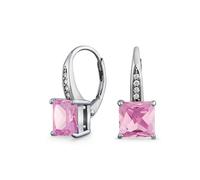 Vacances Mariée Simulé Rose Tourmaline 2CT Solitaire Cubic Zirconia Brillant Princesse Cut Carré Pave AAA CZ Drop Lever Retour Boucles D’Oreilles Pour Les Femmes De Mariage Argent Sterling 925