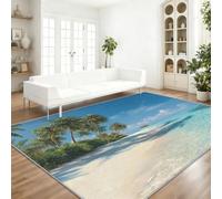 Vacances Nature Tapis de Salon Lavable en Machine Antiderapant | Imprimé Palmiers Ciel Bleu Sable Blanc, Tapis Doux et Léger pour Salle à Manger Chambre Couloir Bureau 160 x 230 cm