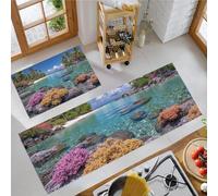 Vacances Réalistes Lot de 2 Tapis de Cuisine antidérapant, Bouquet Fleurs La Baie Coconut Grove Lavable Tapis de Cuisine pour Cuisine Couloir Chambre à Coucher, 40x60+40x120cm