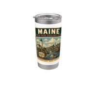 Vacances vintage dans l'État du Maine en Nouvelle-Angleterre dans le Maine Gobelet isotherme en acier inoxydable double paroi