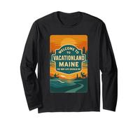 Vacationland Maine Chemise Sunset Kayak Moose Lighthouse Manche Longue