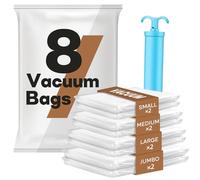 Vacbird Sac Sous Vide Vetement Aspirateur avec Pompe Manuelle, Lot de 8 (2 Géants, 2 Grands, 2 Moyens, 2 Petits), Sac de Rangement Sous Vide Réutilisables pour Vêtements, Literie, Voyage
