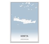 Vacentures Poster de cartes de Crète, tableau mural de qualité supérieure, sans cadre photo, décoration murale moderne pour salon ou chambre à coucher, impression de qualité supérieure, bleu, 21 x 30