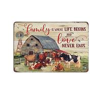 Vache à la ferme famille est où la vie commence et l'amour ne se termine pas rétro tin sign affiche en métal vintage signe plaque café bar maison extérieur décor cuisine fer peinture café club homme c