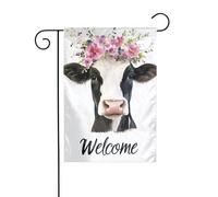 Vache aquarelle avec couronne florale drapeau de jardin 30 x 45 cm vertical double face ferme vacances décorations extérieures drapeau de cour
