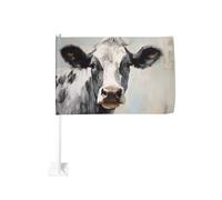Vache aquarelle couleurs neutres drapeau de voiture extérieur fenêtre clip 30 x 45 cm double face décoration de voiture