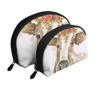 Vache Aquarelle Mignonne, Trousse de Maquillage Coquille Femme Petit Porte-Monnaie Trousse de Toilette Trousse à cosmétiques 2 pièces