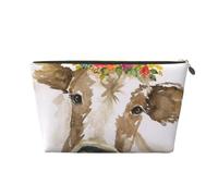 Vache Aquarelle Mignonne, Trousse de Maquillage Trousse à cosmétiques Trousse de Toilette de Voyage Portable Pochette de Toilette