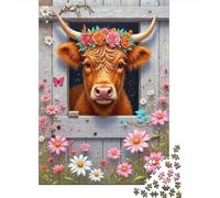 Vache avec Couronne de Fleurs 1000 Pièces Stock De Cartes Premium Puzzle Classique Adolescents Fans 12-18 Ans Entraînement du Cerveau Joyeux Cadeau Le 70x50cm/1000pcs