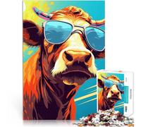 Vache avec des Lunettes de Soleil Puzzle de 1000 pièces pour Adultes Jeu intellectuel Renforcer l'amour Entre Les Couples 38x26cm