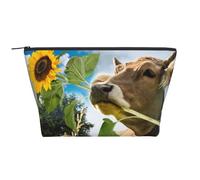 Vache avec Tournesol, Trousse de Toilette Trousse de Maquillage Sac à cosmétiques Trousse de Toilette de Voyage Portable