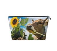 Vache avec Tournesol, Trousse de Toilette Trousse de Maquillage Sac à cosmétiques Trousse de Toilette de Voyage Portable
