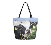 Vache avec un visage drôle mignon sur le terrain toile fourre-tout sac de transport sac à bandoulière pour faire du shopping voyage réutilisables