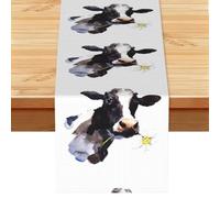 Vache avec Une Fleur de Marguerite,Chemin de Table en Imitation Lin pour Salle à Manger ou réception, 33 x 183 cm