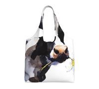 Vache avec une marguerite,Sacs fourre-tout réutilisables, sacs d'épicerie, sac à bandoulière en toile de grande capacité