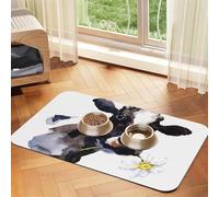 Vache avec Une Marguerite,Tapis d'alimentation pour Animaux de Compagnie, Sets de Table en Cuir PU pour Chats et Chiens,30x45cm