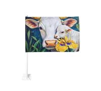 Vache blanche et fleur jaune drapeau de voiture extérieur fenêtre clip 30x45cm double face décoration voiture