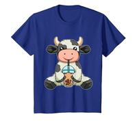 Vache Boire Bubble Tea Animaux Mignons avec Boba Tea T-Shirt, Enfant, Bleu Royal, 2 Ans