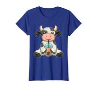 Vache Boire Bubble Tea Animaux Mignons avec Boba Tea T-Shirt, Femme, Bleu Royal, XS