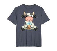 Vache Boire Bubble Tea Animaux Mignons avec Boba Tea T-Shirt, Homme Grandes Tailles, Bleu Chiné, 3X Tall