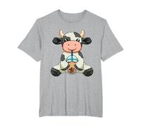 Vache Boire Bubble Tea Animaux Mignons avec Boba Tea T-Shirt, Homme Grandes Tailles, Gris Chiné, 3X Tall