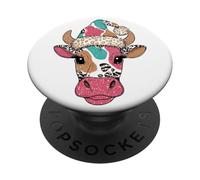 Vache colorée Portant Un Chapeau à Motif léopard pour Les Amoureux des Animaux PopSockets PopGrip Adhésif
