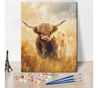 Vache des Hauts Terres Peinture par Number pour Adultes DIY Adulte Peinture par Number Kits sur Toile Animal Peinture à l'huile Acrylique pour Décoration Murale Maison 40x50cm (Sans Cadre)