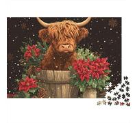 Vache des Highlands 1000 Pièces Carton Recyclé Illustration Festive Noël Puzzle, Décompression Éducative, Cadeau Personnalisé, Décor Mural & Activité Vacances Famille 38x26cm/1000pcs