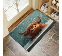 Vache des Highlands Abstraite Paillasson D'Entrée Discret Absorbant - 60 X 90 Cm - Antidérapant - Style Dessin Animé Tapis De Sol pour Entrée d'animaux Domestiques, Cuisine, Salle De Bain - Vert