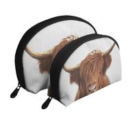 Vache des Highlands colorée, Trousse de Maquillage Coquille Femme Petit Porte-Monnaie Trousse de Toilette Trousse à cosmétiques 2 pièces